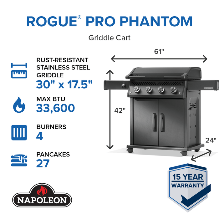 Napoleon Napoleon Rogue PRO Phantom 30" Rust-Resistant Gas Griddle Barbecue Finished - Gas