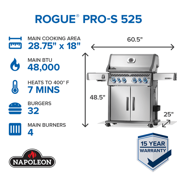 Napoleon Napoleon Rogue PRO-S 525 RSIB Gas Grill (Stainless Steel) - RPS525RSIBSS-2 Barbecue Finished - Gas