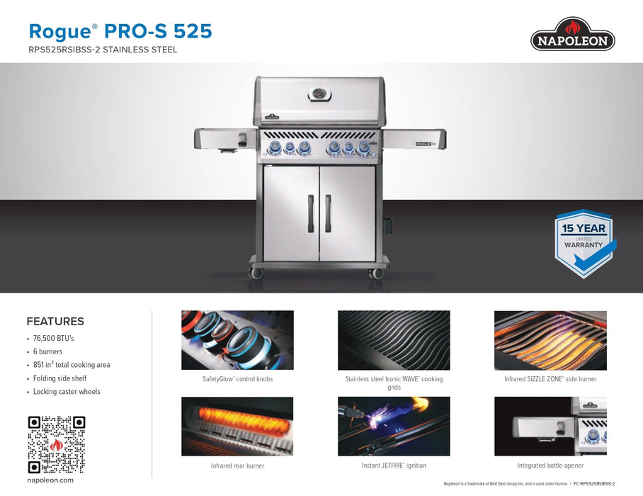 Napoleon Napoleon Rogue PRO-S 525 RSIB Gas Grill (Stainless Steel) - RPS525RSIBSS-2 Barbecue Finished - Gas