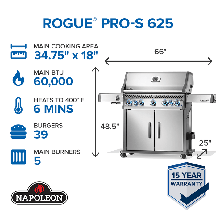 Napoleon Napoleon Rogue PRO-S 625 RSIB Gas Grill (Stainless Steel) - RPS625RSIB-SS-2 Barbecue Finished - Gas