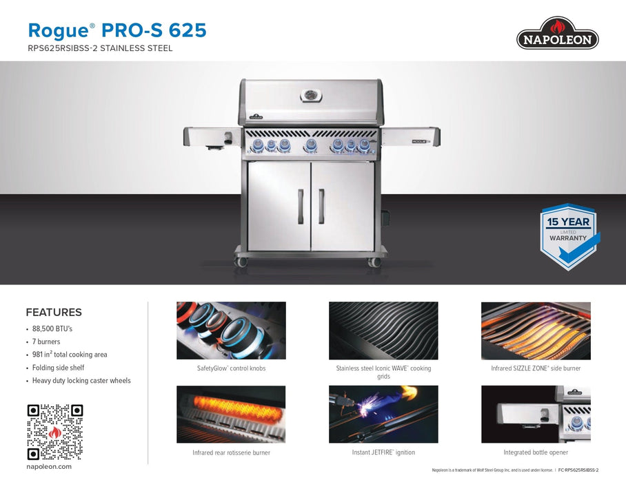 Napoleon Napoleon Rogue PRO-S 625 RSIB Gas Grill (Stainless Steel) - RPS625RSIB-SS-2 Barbecue Finished - Gas