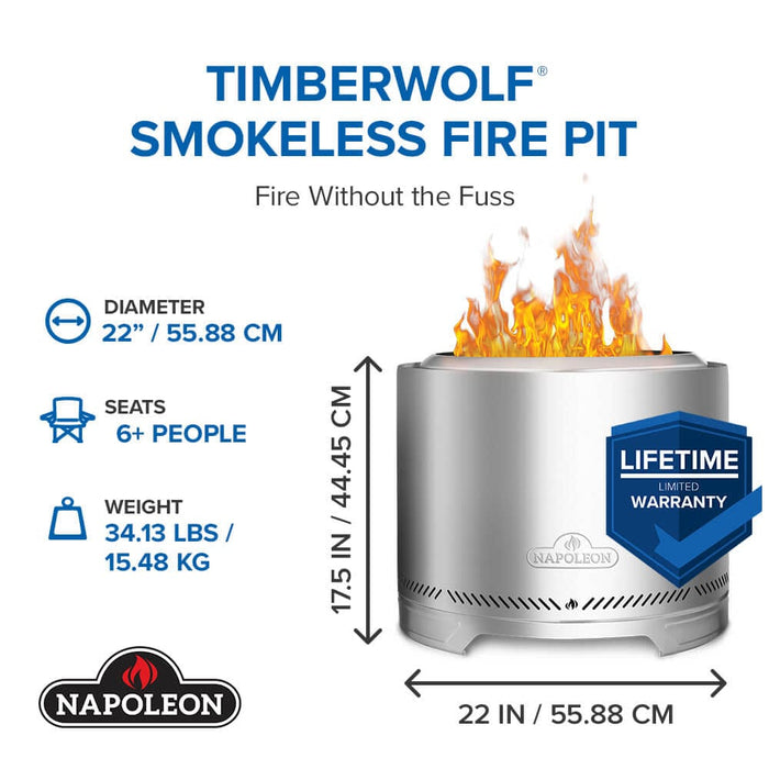 Napoleon Napoleon Timberwolf Smokeless Wood Fire Pit (22") NWFPLTI-SS Outdoor Finished