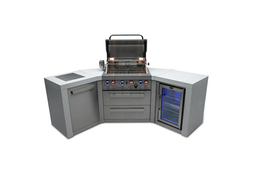 Northwinds Marketing Mont Alpi 4 Burner Deluxe Island with 45 Degree Corners and a Fridge Cabinet MAi400-D45FC Barbecue Finished - Gas