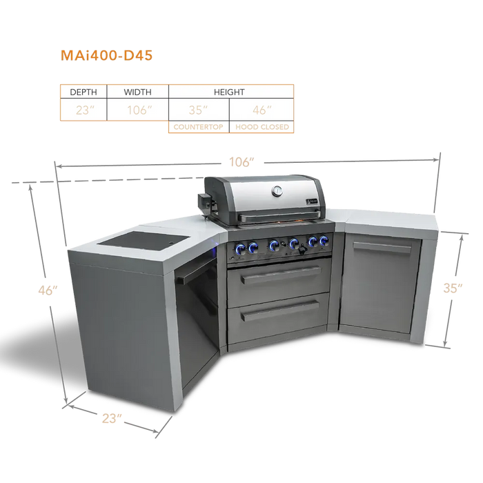 Northwinds Marketing Mont Alpi 4 Burner Deluxe Island with 45 Degree Corners MAi400-D45 Barbecue Finished - Gas