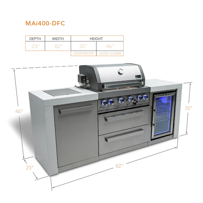 Northwinds Marketing Mont Alpi 4 Burner Deluxe Island with a Fridge Cabinet MAi400-DFC Barbecue Finished - Gas