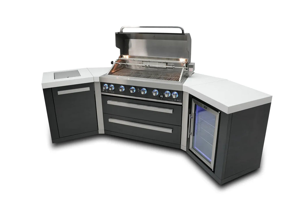 Northwinds Marketing Mont Alpi 805 Black Stainless Steel Island with 45 Degree Corners and a Fridge Cabinet MAi805-BSS45FC Barbecue Finished - Gas