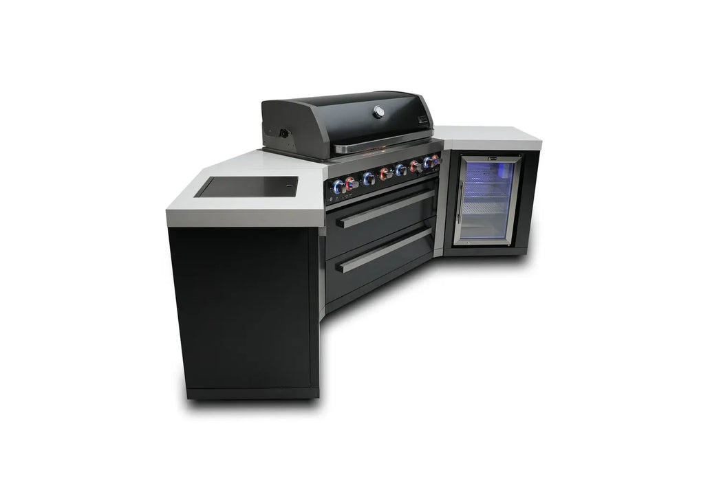 Northwinds Marketing Mont Alpi 805 Black Stainless Steel Island with 45 Degree Corners and a Fridge Cabinet MAi805-BSS45FC Barbecue Finished - Gas