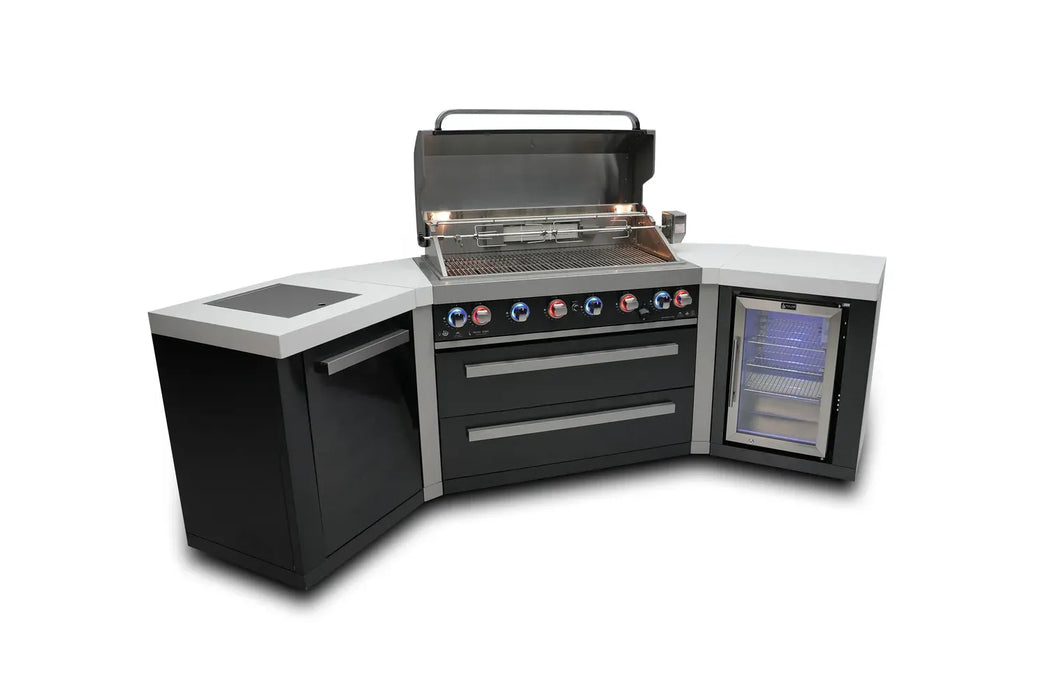 Northwinds Marketing Mont Alpi 805 Black Stainless Steel Island with 45 Degree Corners and a Fridge Cabinet MAi805-BSS45FC Barbecue Finished - Gas