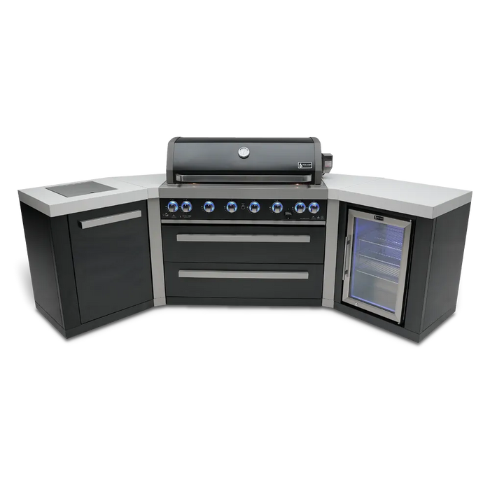 Northwinds Marketing Mont Alpi 805 Black Stainless Steel Island with 45 Degree Corners and a Fridge Cabinet MAi805-BSS45FC Barbecue Finished - Gas