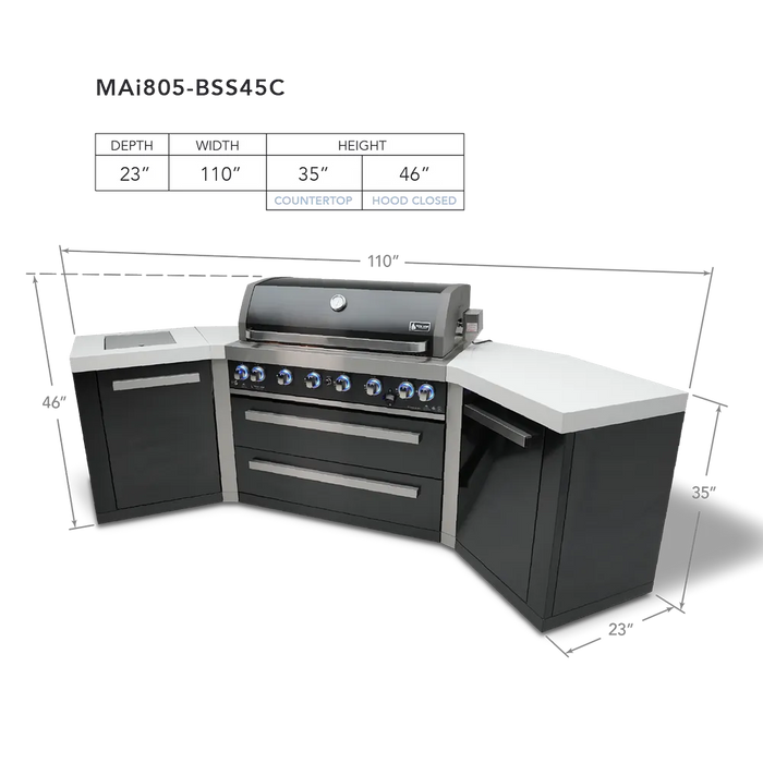 Northwinds Marketing Mont Alpi 805 Black Stainless Steel Island with 45 Degree Corners MAi805-BSS45 Barbecue Finished - Gas