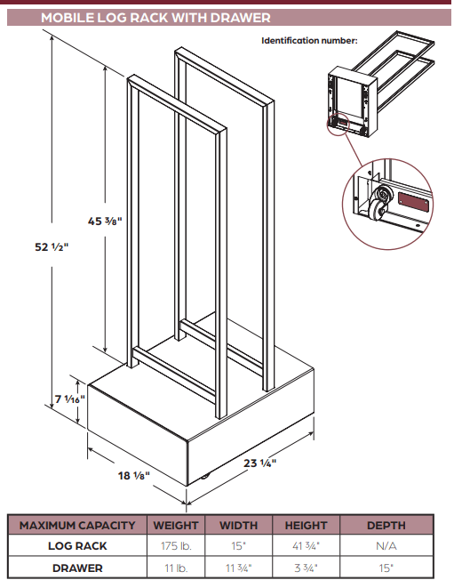 Stuv America Inc. S16 MOB. LOG RACK WITH DRAWER  W 11980102 Fireplace Accessories