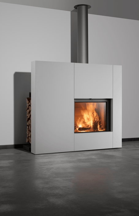 Stuv America Inc. Stûv 21-Clad Wood-Burning Fireplace (21.2-85 SF2 Left Asymmetrical) Fireplace Finished - Wood