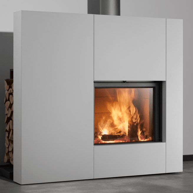 Stuv America Inc. Stûv 21-Clad Wood-Burning Fireplace (21.2-95 SF2 Left Asymmetrical) Fireplace Finished - Wood