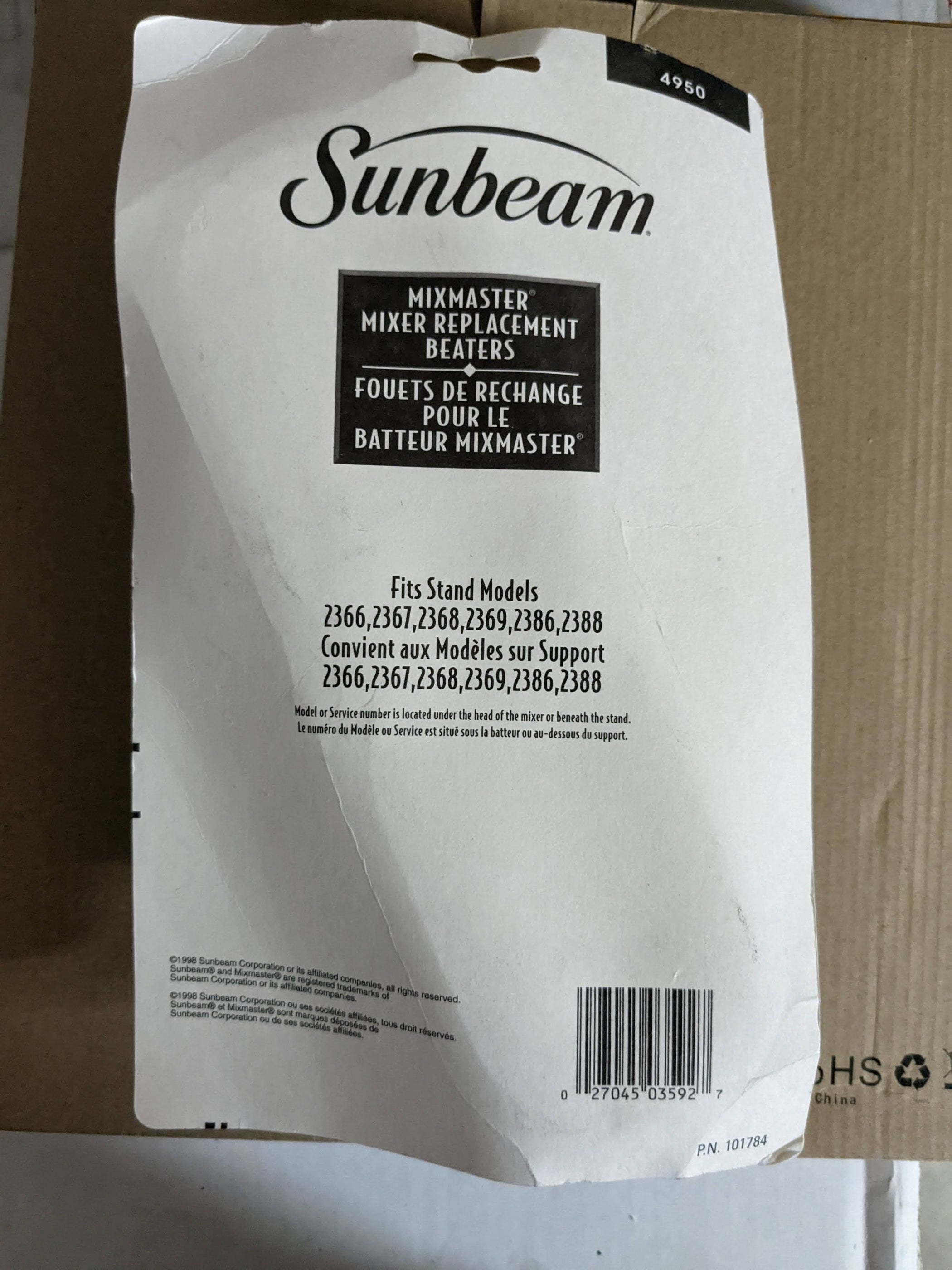 Sunbeam Mixmaster Stand Mixer Replacement Beaters 004950000000