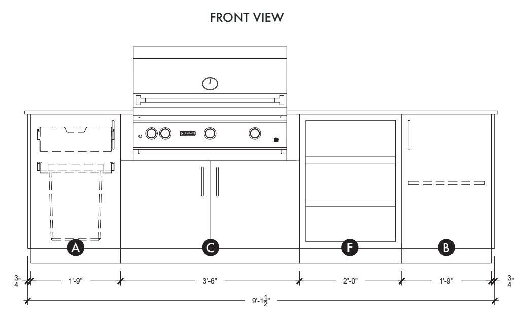 Urban Bonfire Urban Bonfire Prairie 36 Outdoor Kitchen Barbecue Finished - Gas