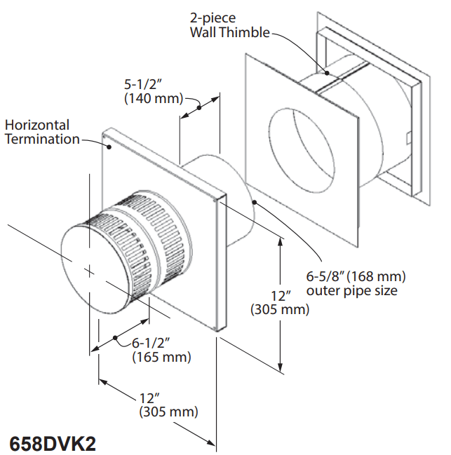 Valor Valor Direct Vent Terminal Coaxial (w/ wall thimble) - 658DVK2 658DVK2 Fireplace Venting