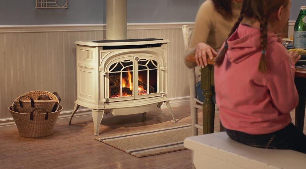 Vermont Castings Vermont Castings Stardance Direct Vent Gas Stove (IntelliFire ver.) Biscuit SDDVT-IFT-BS Fireplace Finished - Gas