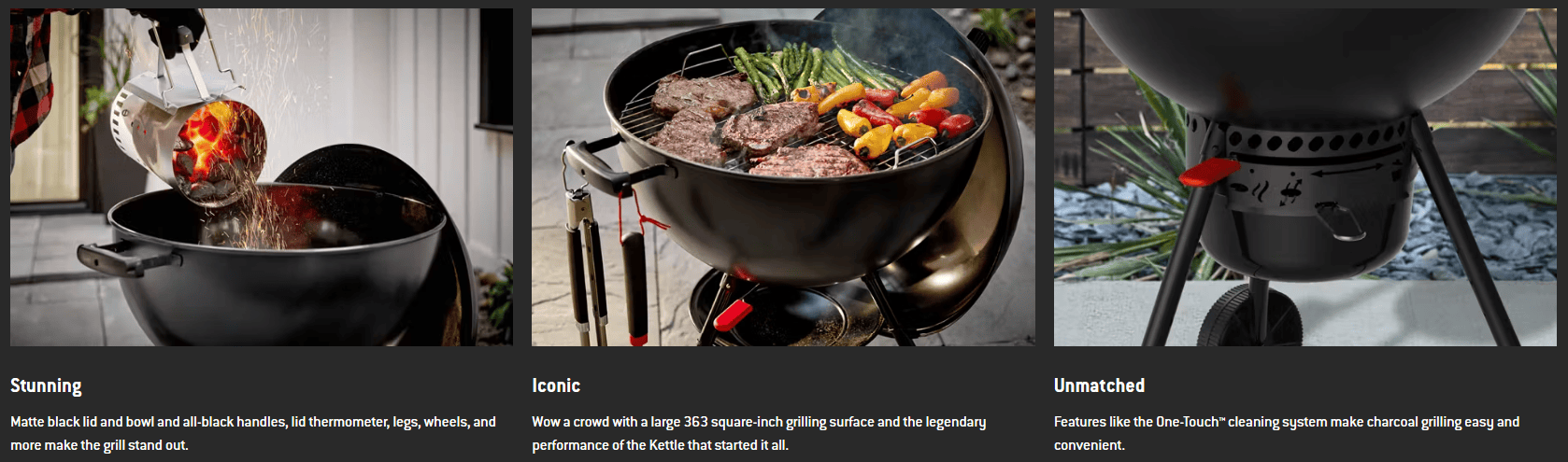 Weber Weber Original 22" Premium Kettle Charcoal Grill (Stealth) 1502254 Barbecue Finished - Charcoal