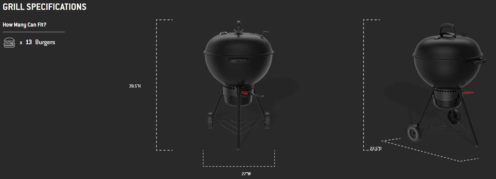 Weber Weber Original 22" Premium Kettle Charcoal Grill (Stealth) 1502254 Barbecue Finished - Charcoal