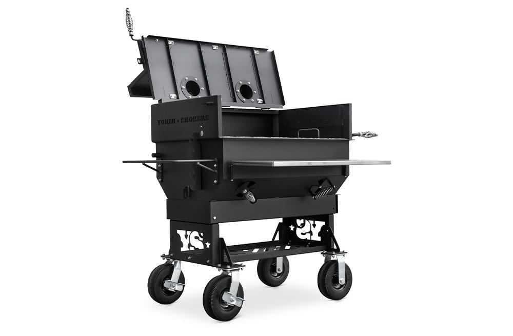 Yoder Chrome Stack Yoder 24x36 Flat Top Charcoal Grill (Dual Smoke Stack) — Chadwicks & Hacks